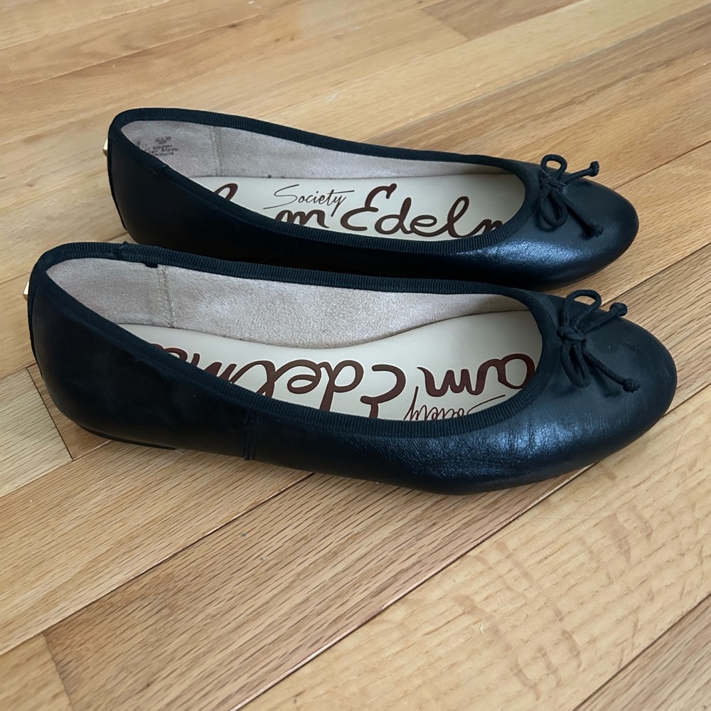 Sam Edelman Black Leather Ballet Flats with Bow Size 6